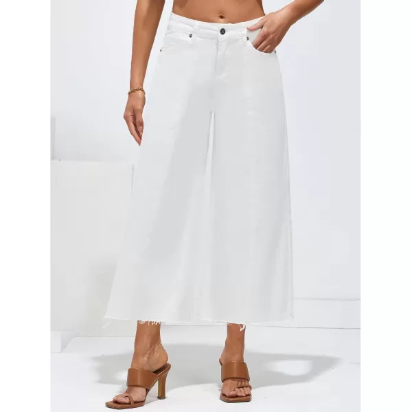 luvamia Wide Leg Capris Jeans for Women Trendy High Waisted Jean Capris Raw Hem Stretchy Denim Capri Cropped PantsBrilliant White