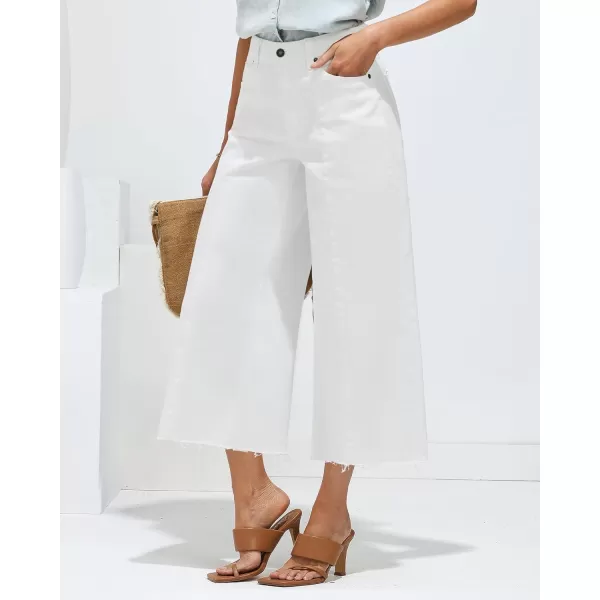 luvamia Wide Leg Capris Jeans for Women Trendy High Waisted Jean Capris Raw Hem Stretchy Denim Capri Cropped PantsBrilliant White