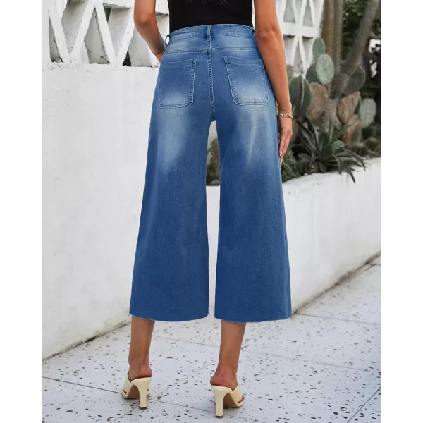 luvamia Wide Leg Capris Jeans for Women Trendy High Waisted Jean Capris Raw Hem Stretchy Denim Capri Cropped PantsClassic Blue