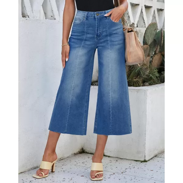 luvamia Wide Leg Capris Jeans for Women Trendy High Waisted Jean Capris Raw Hem Stretchy Denim Capri Cropped PantsClassic Blue