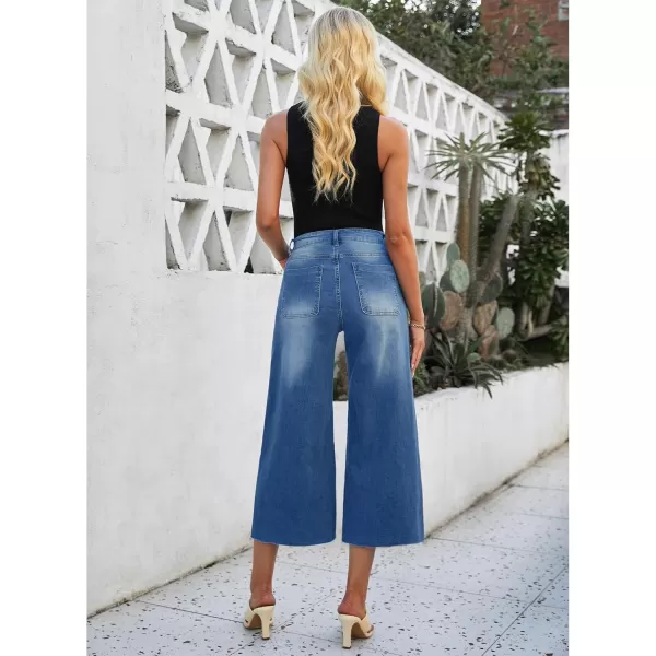 luvamia Wide Leg Capris Jeans for Women Trendy High Waisted Jean Capris Raw Hem Stretchy Denim Capri Cropped PantsClassic Blue