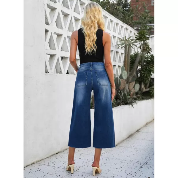 luvamia Wide Leg Capris Jeans for Women Trendy High Waisted Jean Capris Raw Hem Stretchy Denim Capri Cropped PantsCobalt Night Blue