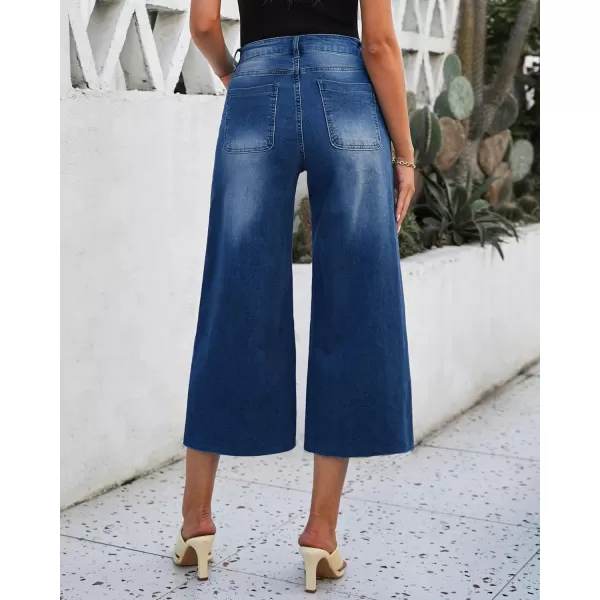 luvamia Wide Leg Capris Jeans for Women Trendy High Waisted Jean Capris Raw Hem Stretchy Denim Capri Cropped PantsCobalt Night Blue