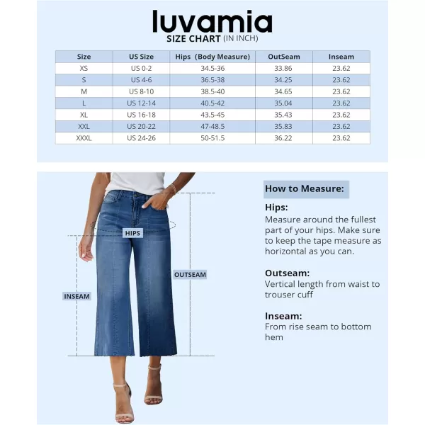 luvamia Wide Leg Capris Jeans for Women Trendy High Waisted Jean Capris Raw Hem Stretchy Denim Capri Cropped PantsCobalt Night Blue