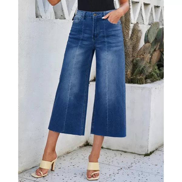 luvamia Wide Leg Capris Jeans for Women Trendy High Waisted Jean Capris Raw Hem Stretchy Denim Capri Cropped PantsCobalt Night Blue