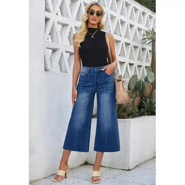 luvamia Wide Leg Capris Jeans for Women Trendy High Waisted Jean Capris Raw Hem Stretchy Denim Capri Cropped PantsCobalt Night Blue