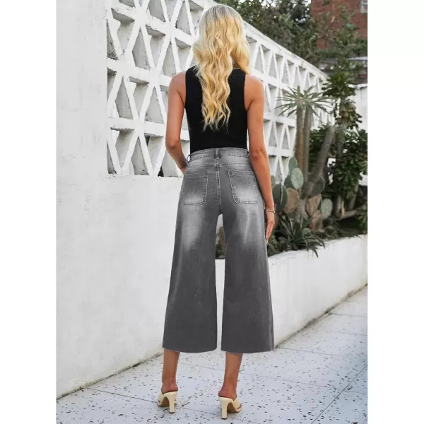 luvamia Wide Leg Capris Jeans for Women Trendy High Waisted Jean Capris Raw Hem Stretchy Denim Capri Cropped PantsGray