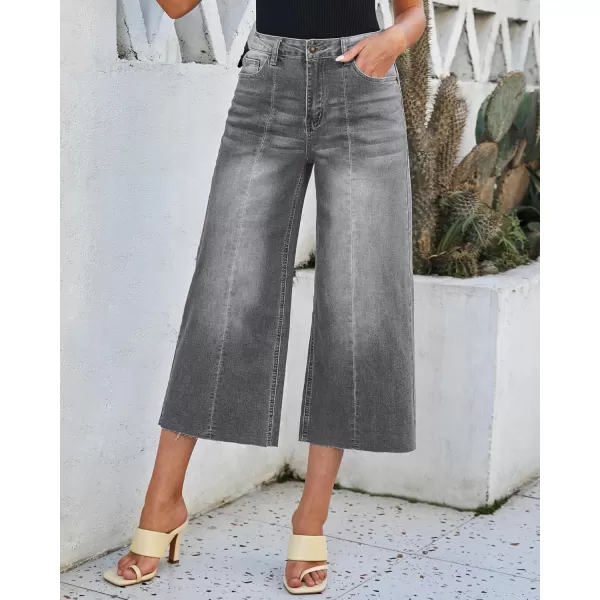 luvamia Wide Leg Capris Jeans for Women Trendy High Waisted Jean Capris Raw Hem Stretchy Denim Capri Cropped PantsGray