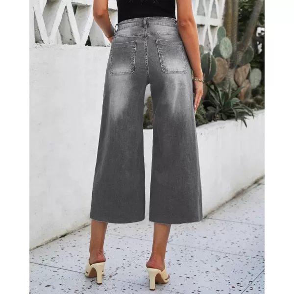 luvamia Wide Leg Capris Jeans for Women Trendy High Waisted Jean Capris Raw Hem Stretchy Denim Capri Cropped PantsGray