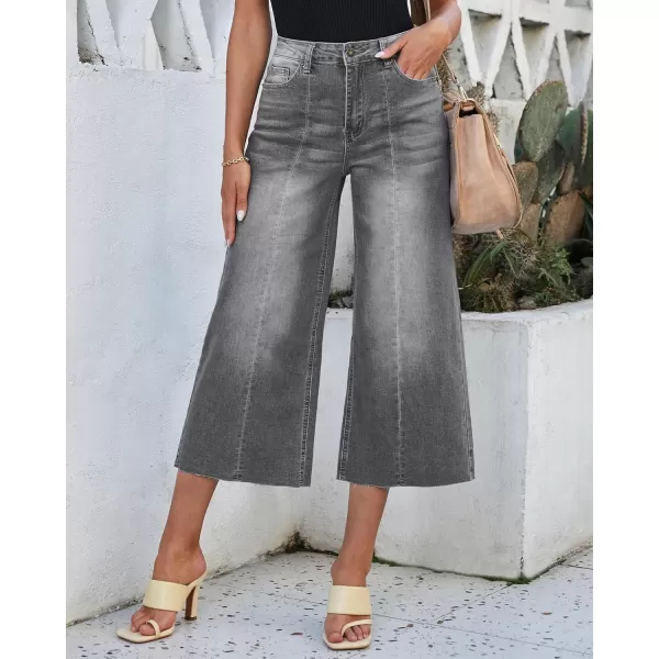 luvamia Wide Leg Capris Jeans for Women Trendy High Waisted Jean Capris Raw Hem Stretchy Denim Capri Cropped PantsGray