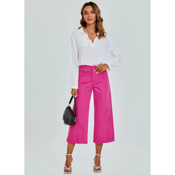 luvamia Wide Leg Capris Jeans for Women Trendy High Waisted Jean Capris Raw Hem Stretchy Denim Capri Cropped PantsHot Pink