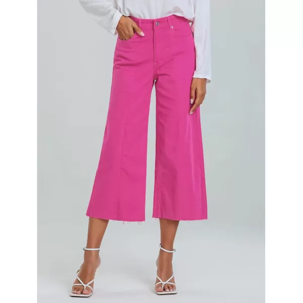 luvamia Wide Leg Capris Jeans for Women Trendy High Waisted Jean Capris Raw Hem Stretchy Denim Capri Cropped PantsHot Pink