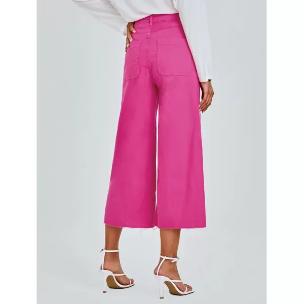 luvamia Wide Leg Capris Jeans for Women Trendy High Waisted Jean Capris Raw Hem Stretchy Denim Capri Cropped PantsHot Pink