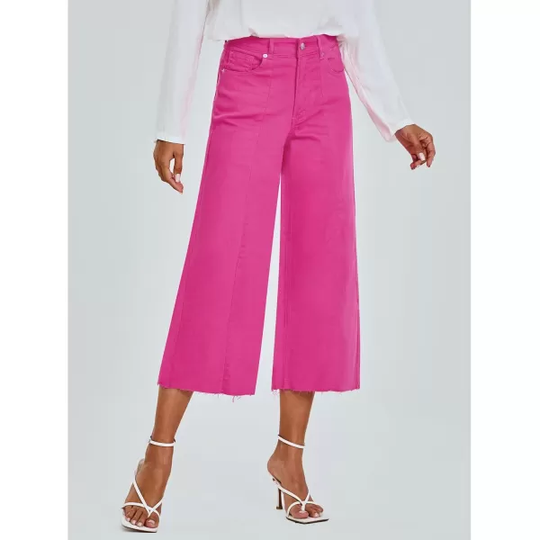 luvamia Wide Leg Capris Jeans for Women Trendy High Waisted Jean Capris Raw Hem Stretchy Denim Capri Cropped PantsHot Pink