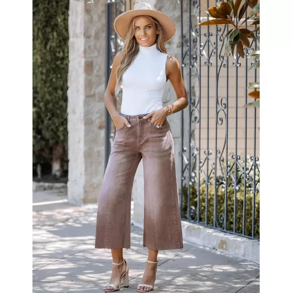 luvamia Wide Leg Capris Jeans for Women Trendy High Waisted Jean Capris Raw Hem Stretchy Denim Capri Cropped PantsPecan Brown