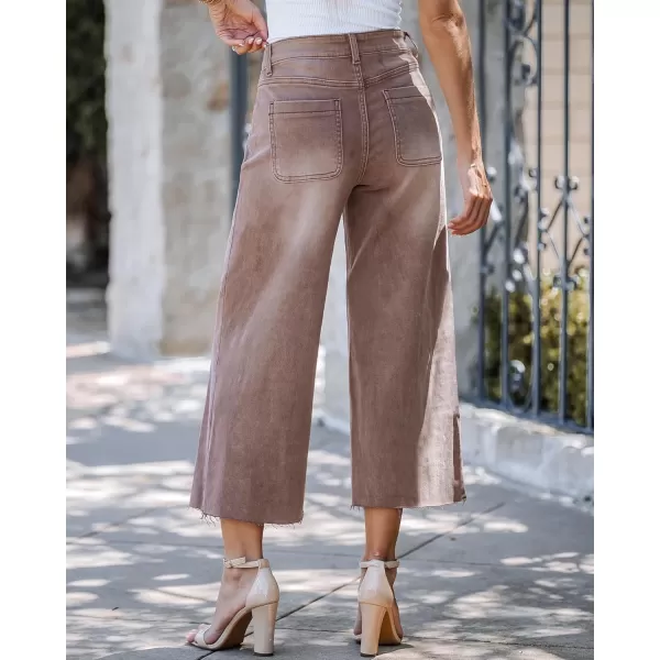 luvamia Wide Leg Capris Jeans for Women Trendy High Waisted Jean Capris Raw Hem Stretchy Denim Capri Cropped PantsPecan Brown