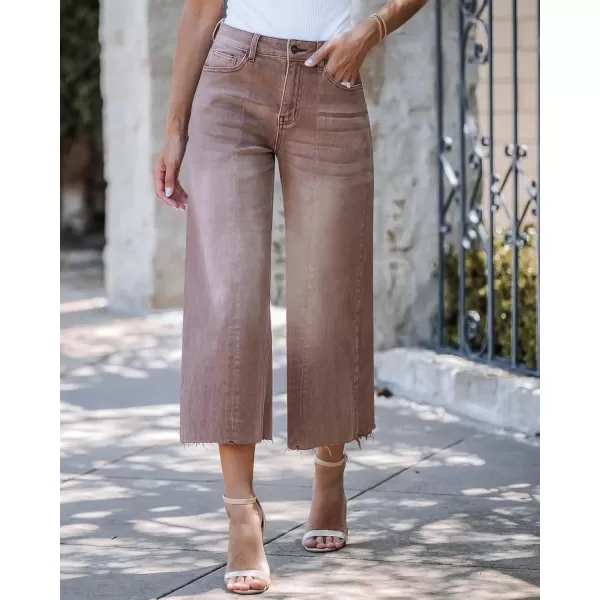 luvamia Wide Leg Capris Jeans for Women Trendy High Waisted Jean Capris Raw Hem Stretchy Denim Capri Cropped PantsPecan Brown