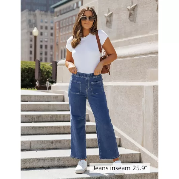 imageluvamia Wide Leg Jeans for Women Pull On Trendy High Waisted Cropped Jeans Denim Pants Stretchy Baggy with Patch PocketsMedium Blue