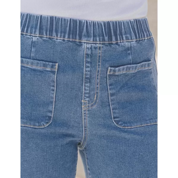 imageluvamia Wide Leg Jeans for Women Pull On Trendy High Waisted Cropped Jeans Denim Pants Stretchy Baggy with Patch PocketsRoadknight Blue