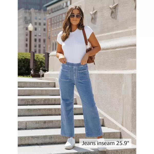 imageluvamia Wide Leg Jeans for Women Pull On Trendy High Waisted Cropped Jeans Denim Pants Stretchy Baggy with Patch PocketsRoadknight Blue