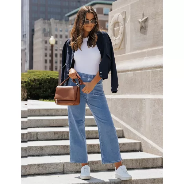 imageluvamia Wide Leg Jeans for Women Pull On Trendy High Waisted Cropped Jeans Denim Pants Stretchy Baggy with Patch PocketsRoadknight Blue