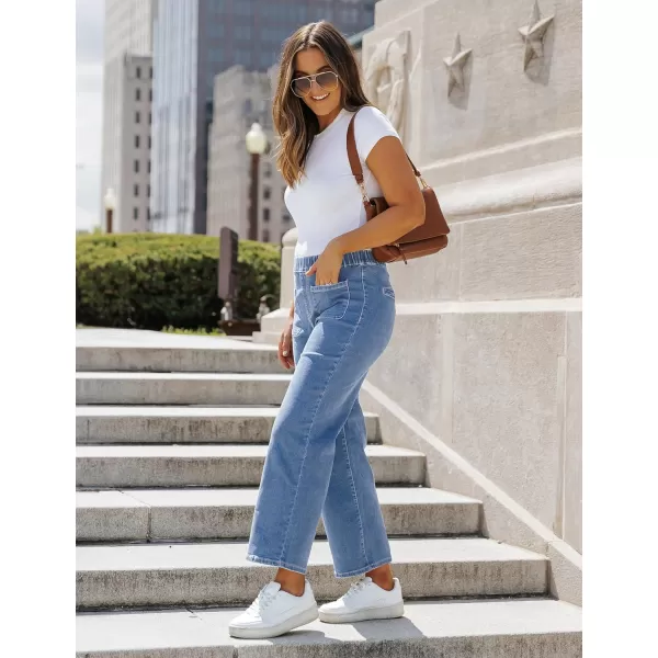 imageluvamia Wide Leg Jeans for Women Pull On Trendy High Waisted Cropped Jeans Denim Pants Stretchy Baggy with Patch PocketsRoadknight Blue