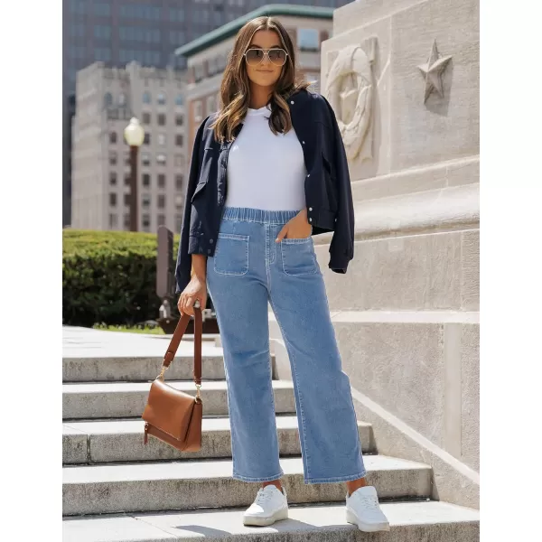 imageluvamia Wide Leg Jeans for Women Pull On Trendy High Waisted Cropped Jeans Denim Pants Stretchy Baggy with Patch PocketsRoadknight Blue