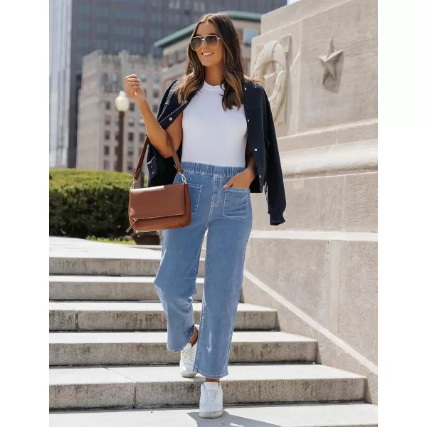 imageluvamia Wide Leg Jeans for Women Pull On Trendy High Waisted Cropped Jeans Denim Pants Stretchy Baggy with Patch PocketsRoadknight Blue