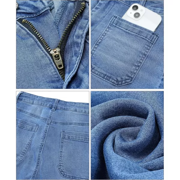 imageluvamia Wide Leg Jeans for Women Trendy High Waisted Flare Jeans Cropped Denim Pants Stretchy Baggy with Patch PocketsClassic Blue