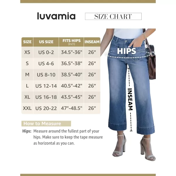 imageluvamia Wide Leg Jeans for Women Trendy High Waisted Flare Jeans Cropped Denim Pants Stretchy Baggy with Patch PocketsCobalt Blue