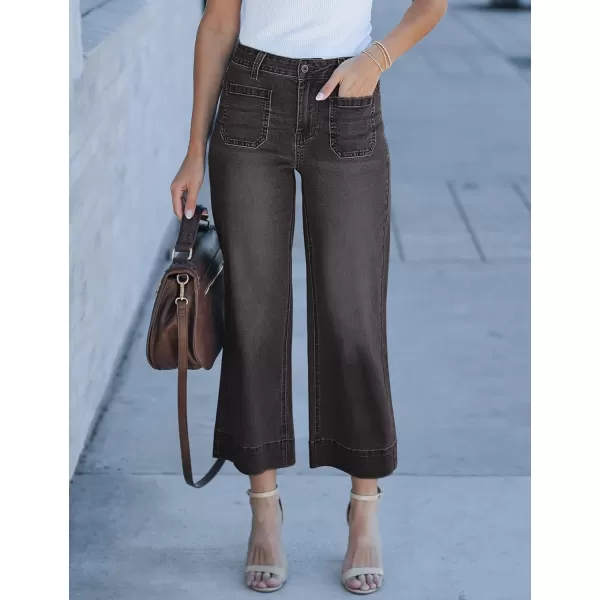 imageluvamia Wide Leg Jeans for Women Trendy High Waisted Flare Jeans Cropped Denim Pants Stretchy Baggy with Patch PocketsDark Gray