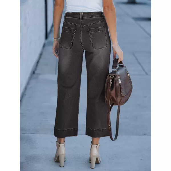 imageluvamia Wide Leg Jeans for Women Trendy High Waisted Flare Jeans Cropped Denim Pants Stretchy Baggy with Patch PocketsDark Gray