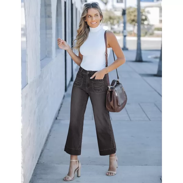 imageluvamia Wide Leg Jeans for Women Trendy High Waisted Flare Jeans Cropped Denim Pants Stretchy Baggy with Patch PocketsDark Gray