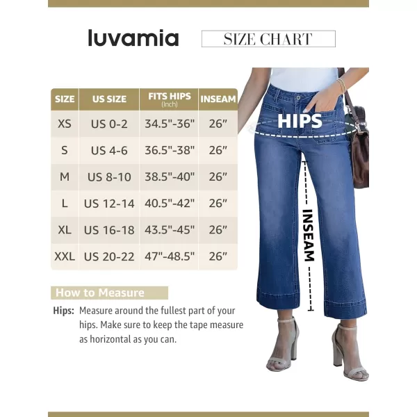 imageluvamia Wide Leg Jeans for Women Trendy High Waisted Flare Jeans Cropped Denim Pants Stretchy Baggy with Patch PocketsDarkness Blue