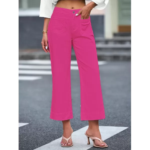 imageluvamia Wide Leg Jeans for Women Trendy High Waisted Flare Jeans Cropped Denim Pants Stretchy Baggy with Patch PocketsHot Pink
