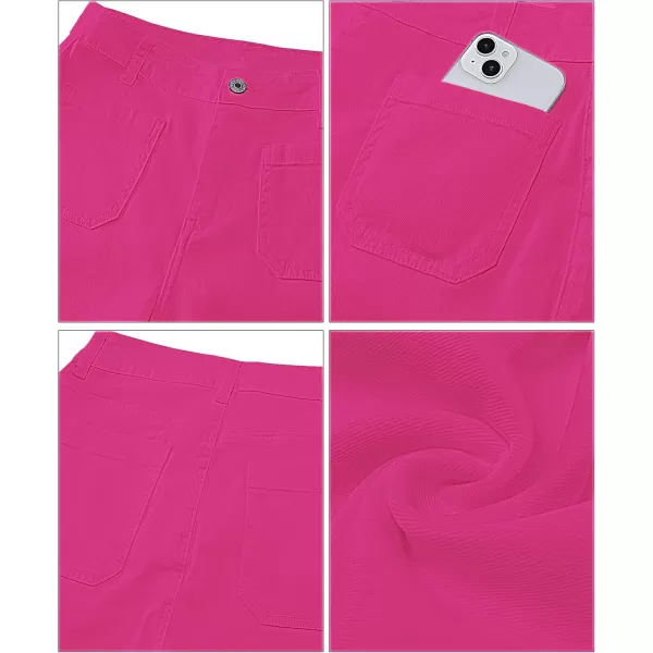 imageluvamia Wide Leg Jeans for Women Trendy High Waisted Flare Jeans Cropped Denim Pants Stretchy Baggy with Patch PocketsHot Pink