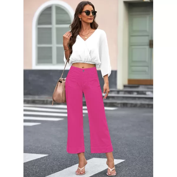 imageluvamia Wide Leg Jeans for Women Trendy High Waisted Flare Jeans Cropped Denim Pants Stretchy Baggy with Patch PocketsHot Pink