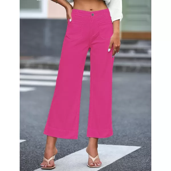 imageluvamia Wide Leg Jeans for Women Trendy High Waisted Flare Jeans Cropped Denim Pants Stretchy Baggy with Patch PocketsHot Pink