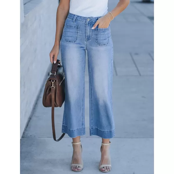 imageluvamia Wide Leg Jeans for Women Trendy High Waisted Flare Jeans Cropped Denim Pants Stretchy Baggy with Patch PocketsMedium Blue