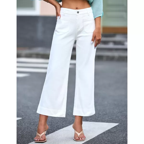 imageluvamia Wide Leg Jeans for Women Trendy High Waisted Flare Jeans Cropped Denim Pants Stretchy Baggy with Patch PocketsOffwhite