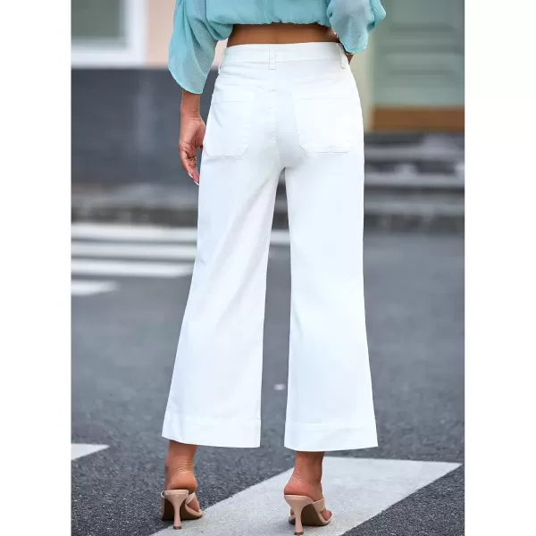 imageluvamia Wide Leg Jeans for Women Trendy High Waisted Flare Jeans Cropped Denim Pants Stretchy Baggy with Patch PocketsOffwhite