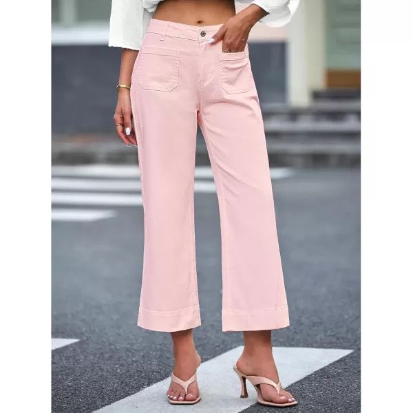 imageluvamia Wide Leg Jeans for Women Trendy High Waisted Flare Jeans Cropped Denim Pants Stretchy Baggy with Patch PocketsPinkaboo