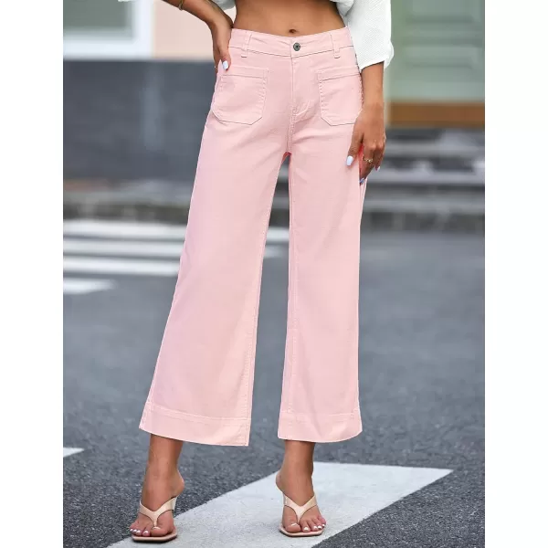 imageluvamia Wide Leg Jeans for Women Trendy High Waisted Flare Jeans Cropped Denim Pants Stretchy Baggy with Patch PocketsPinkaboo