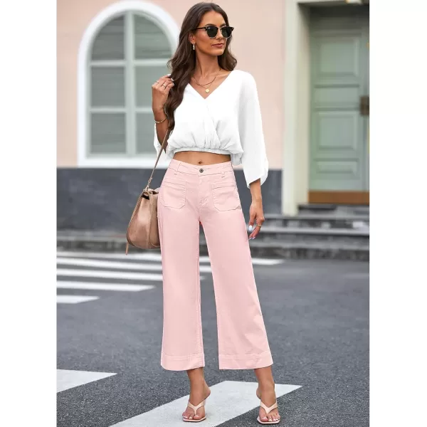 imageluvamia Wide Leg Jeans for Women Trendy High Waisted Flare Jeans Cropped Denim Pants Stretchy Baggy with Patch PocketsPinkaboo