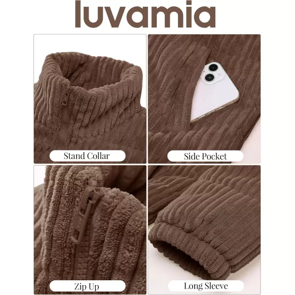 luvamia Winter Jacket Coats for Women Corduroy Puffer Quilted Jackets Warm Long Sleeves Stand Collar Pockets Zip Up CoatBrown