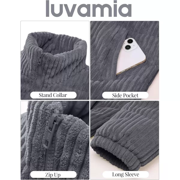 luvamia Winter Jacket Coats for Women Corduroy Puffer Quilted Jackets Warm Long Sleeves Stand Collar Pockets Zip Up CoatDark Gray