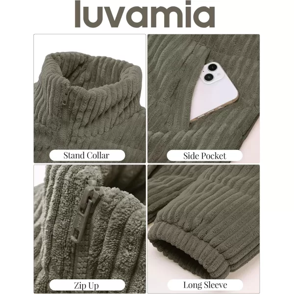 luvamia Winter Jacket Coats for Women Corduroy Puffer Quilted Jackets Warm Long Sleeves Stand Collar Pockets Zip Up CoatOlive Green