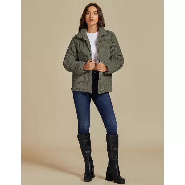 luvamia Winter Jacket Coats for Women Corduroy Puffer Quilted Jackets Warm Long Sleeves Stand Collar Pockets Zip Up CoatOlive Green