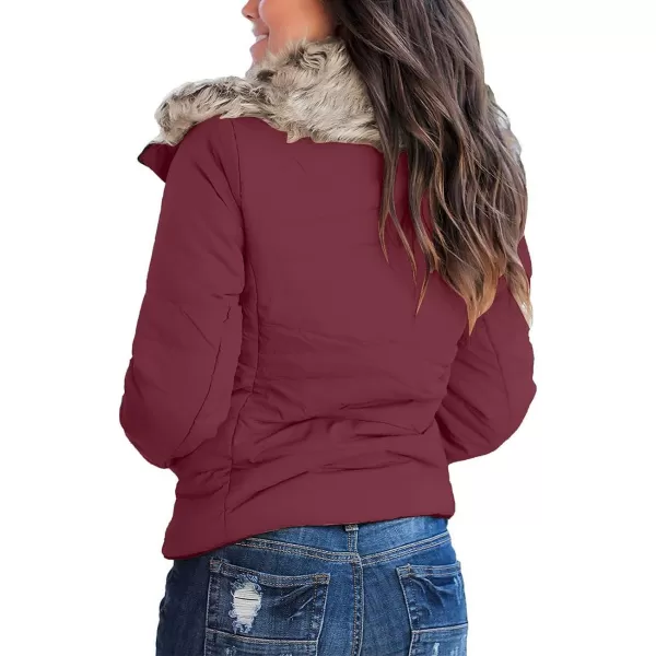 luvamia Women Casual Warm Winter Faux Fur Quilted Parka Lapel Zip Jacket Puffer CoatE Tawny Port With Fur Lapel