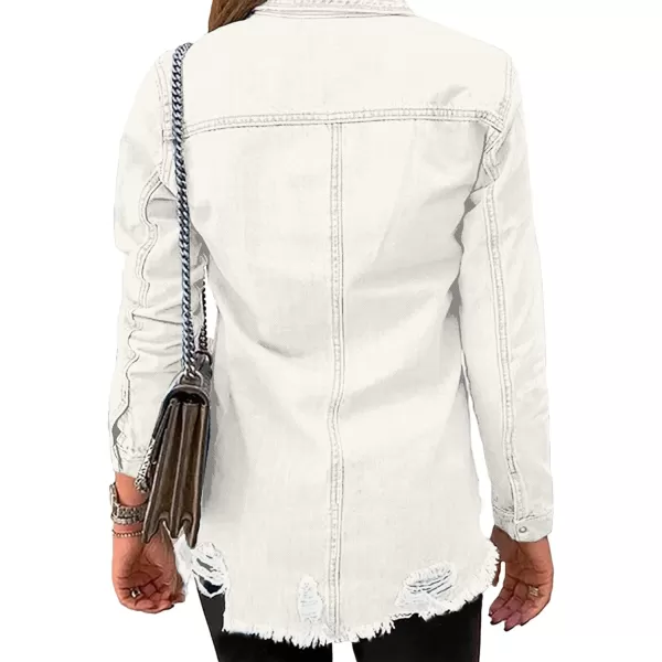 luvamia Womens Denim Jacket Distressed Button Down Jean Shirt For Women Ripped Shacket CoatAbrilliant White